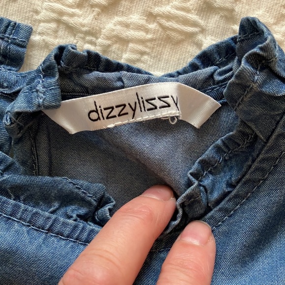 Boho light cotton “jean” ruffled top with short ruffled sleeves. - Picture 7 of 12